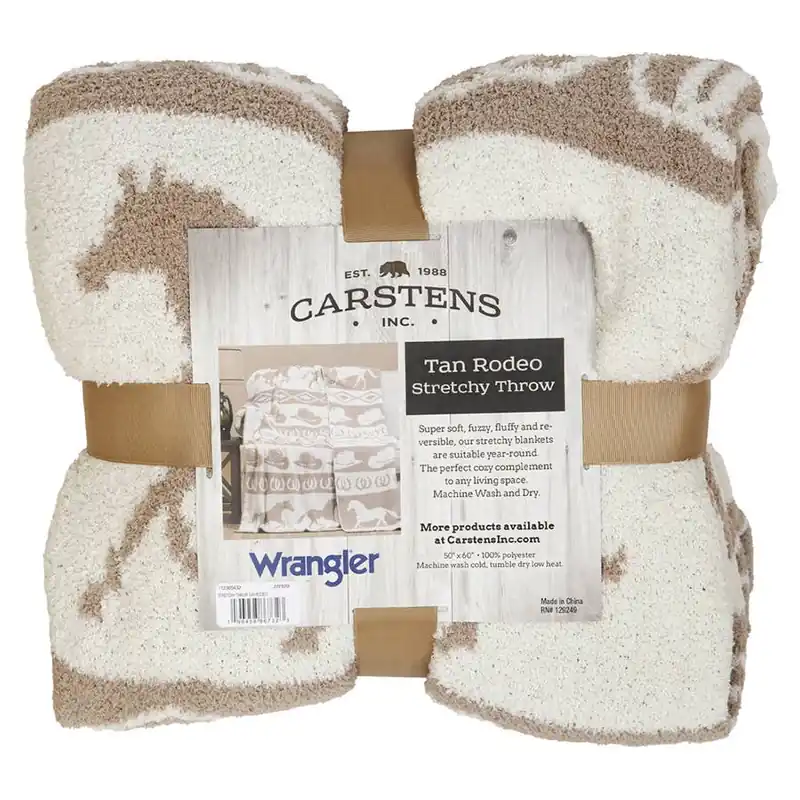 Carstens Wrangler Tan Rodeo Stretchy Throw Blanket