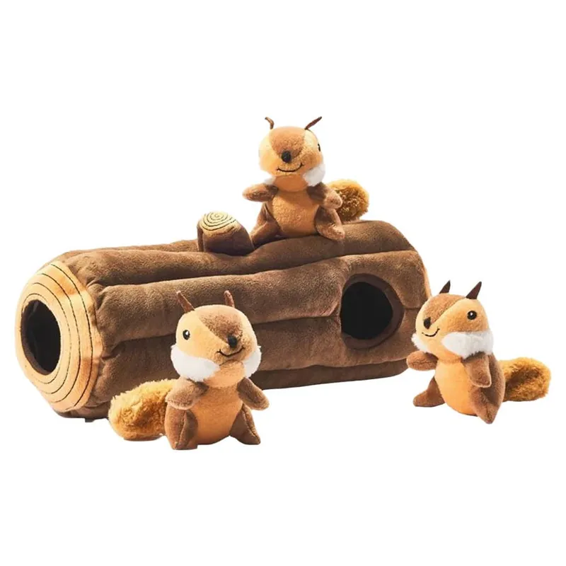 Main Street Pet Log and Squirrels Hide and Seek Plush Dog Toy