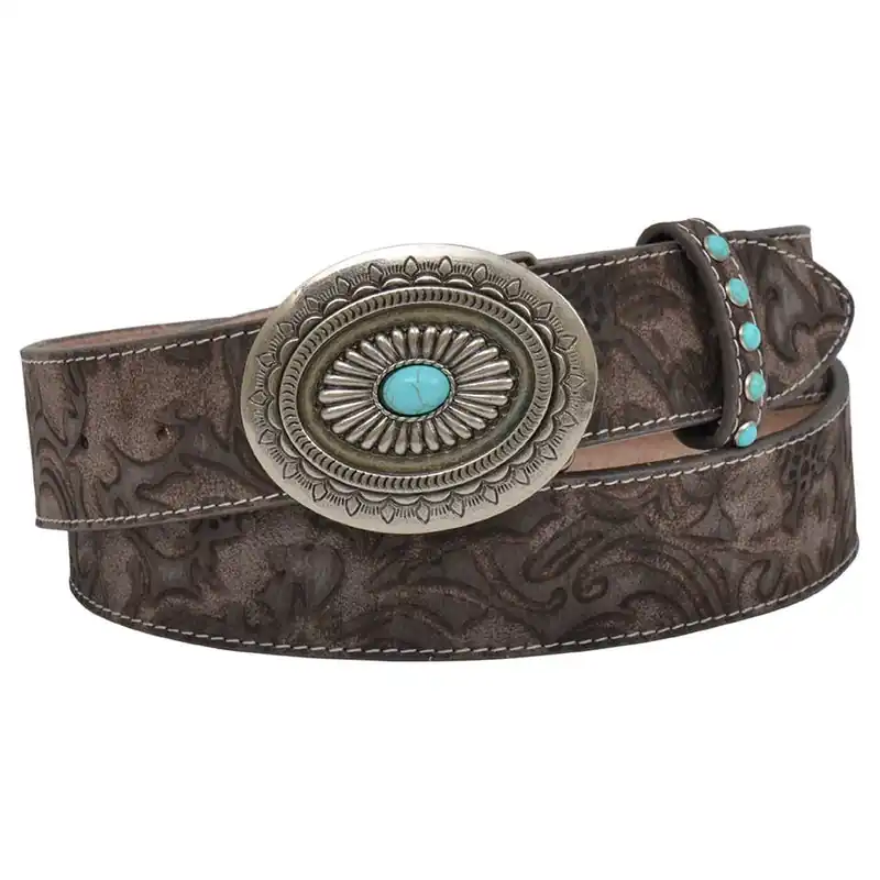 Angel Ranch Women‘s Floral Tooled Leather Belt With Buckle