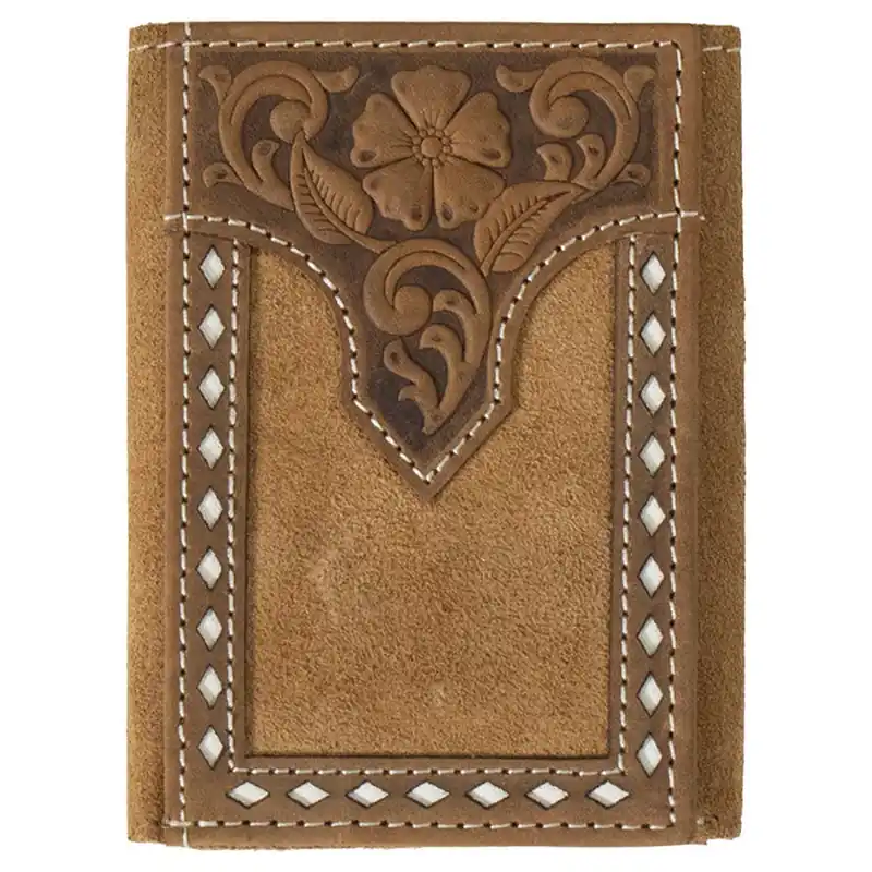 Nocona Men‘s Roughout Floral Embossed Tab Tri-Fold Wallet