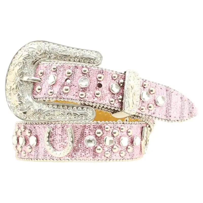 Nocona Girl‘s Rhinestone Horseshoe Leather Belt