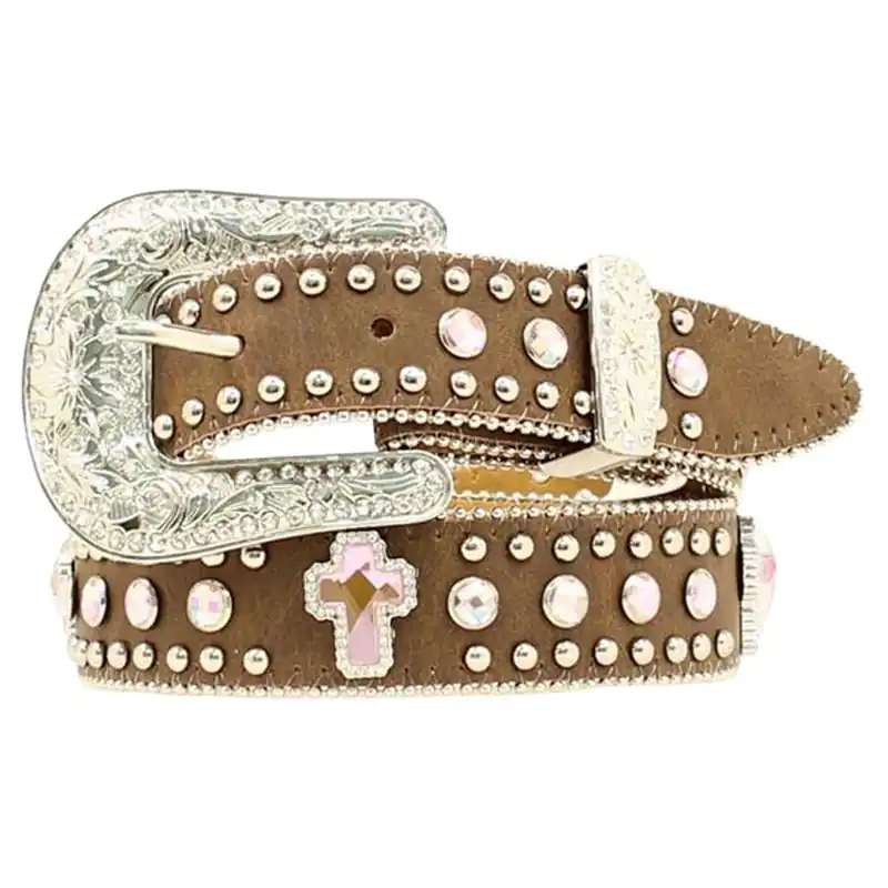 Nocona Girl‘s Rhinestone Cross Leather Belt