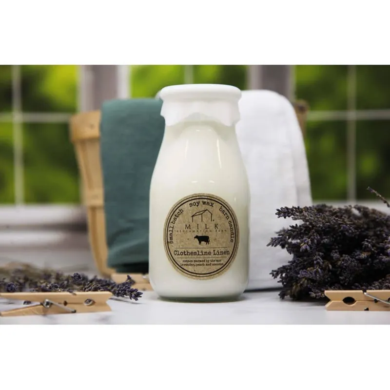 Milk Reclamation Barn Clothesline Linen Milk Bottle Candle