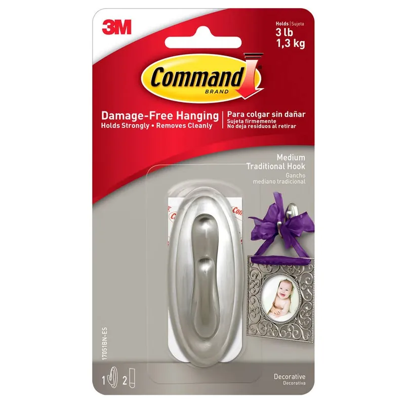 Command Medium Traditional Brushed Nickel Hook