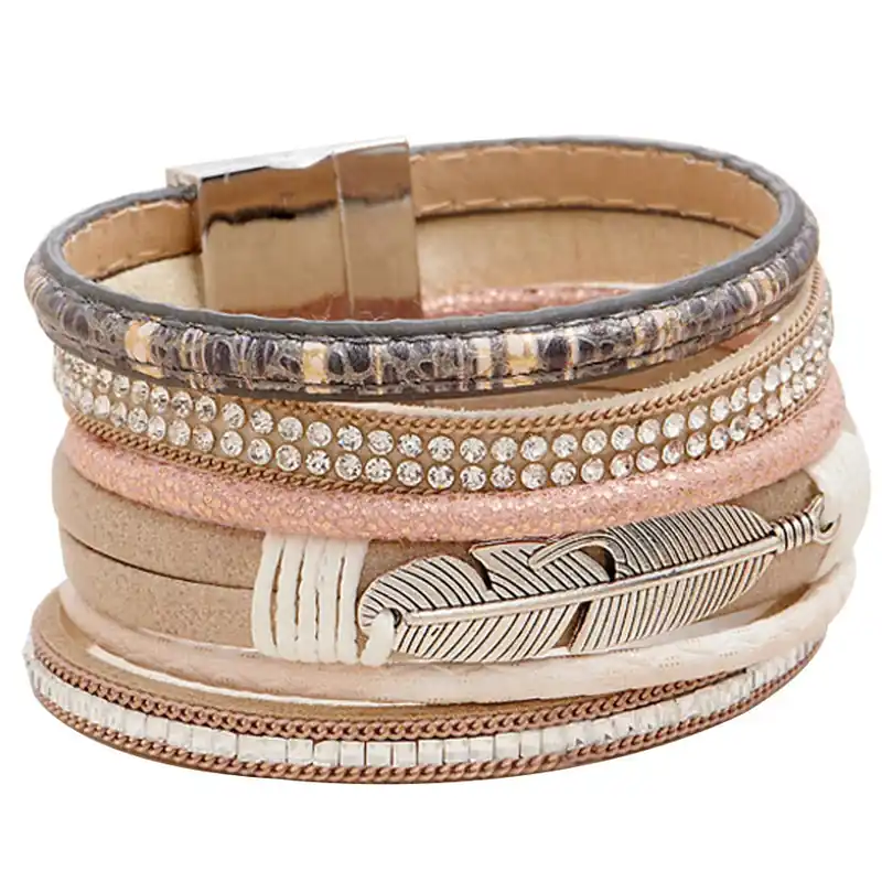 Blazin Roxx Women‘s Feather Multi Strand Magnetic Bracelet - Multi
