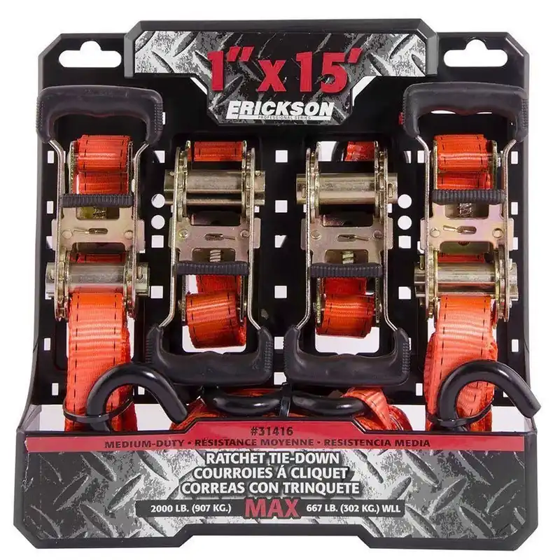 Erickson Tie Down Ratchet 1" X 15‘ 2000 lb 4 Pk.