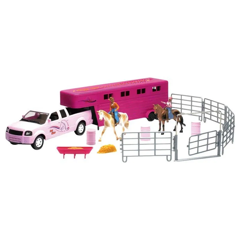 NewRay Valley Ranch Pick Up and Horse Trailer Set