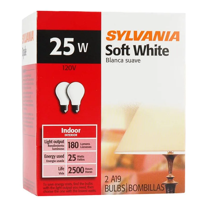 Sylvania Incandescent Soft Light Bulb - White - 25w - 2 pk