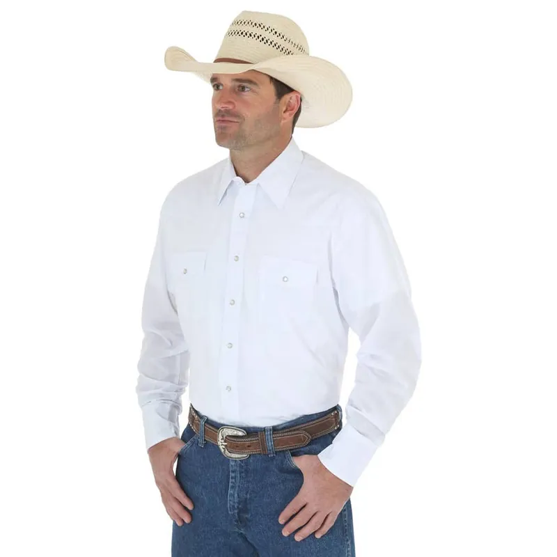 Wrangler Men‘s Long Sleeve Solid Broadcloth Western Snap Shirt