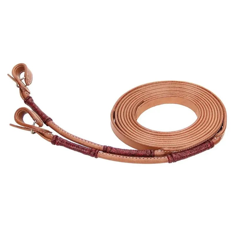 Buffalo Leather of the Rockies Leather Split Reins with Round Natural Rawhide