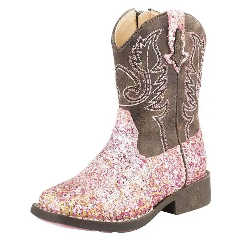 Roper Kid‘s Glitter Aztec Zip Western Boots - Pink