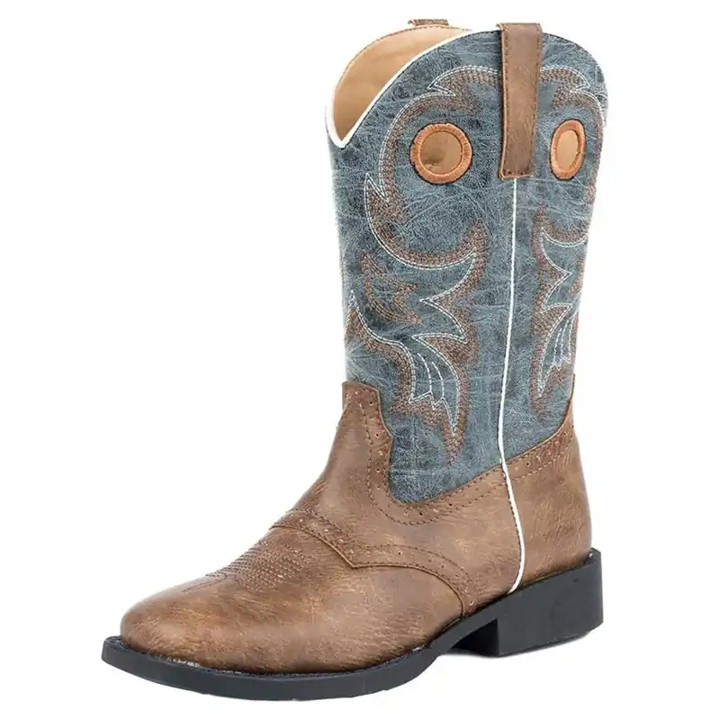 Roper Kid‘s Daniel Square Toe Cowboy Boots - Brown/Blue