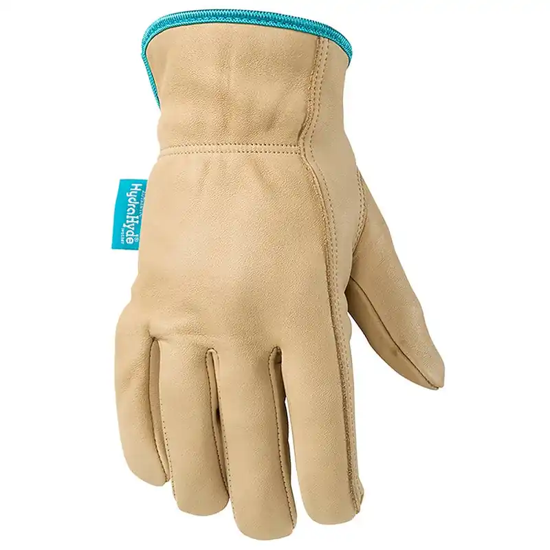 HydraHyde Women‘s Full Leather Work Gloves - Blue/Brown/Tan