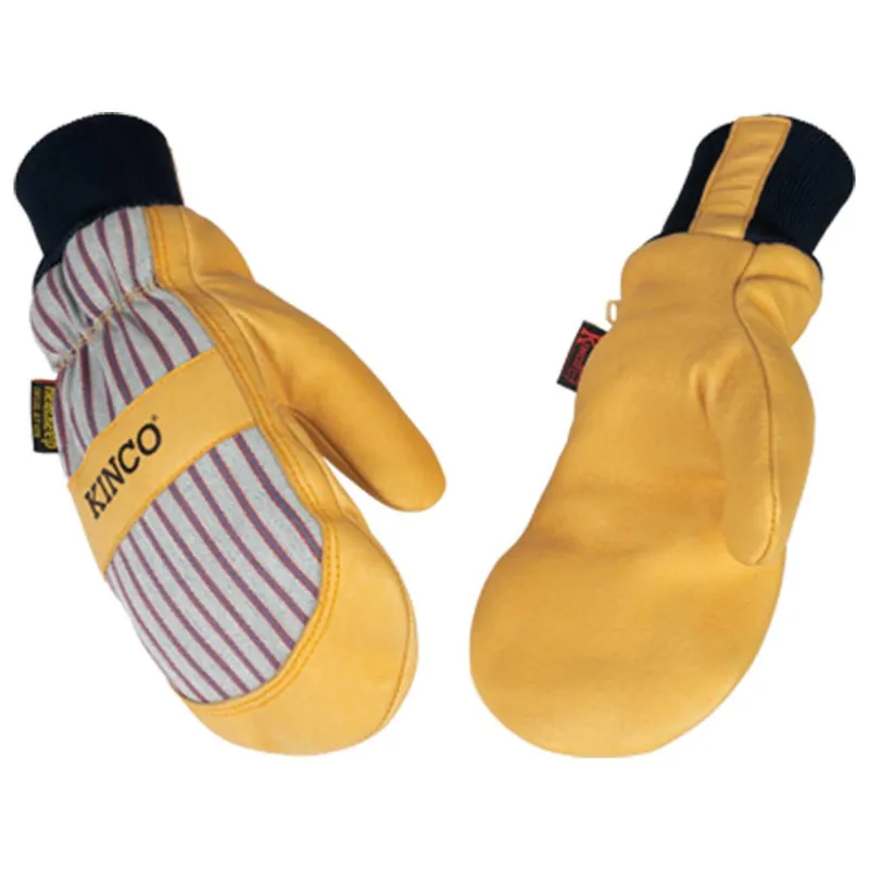 Kinco Lined Premium Grain Pigskin Palm Mittens with Knit Wrist - Yellow/Black