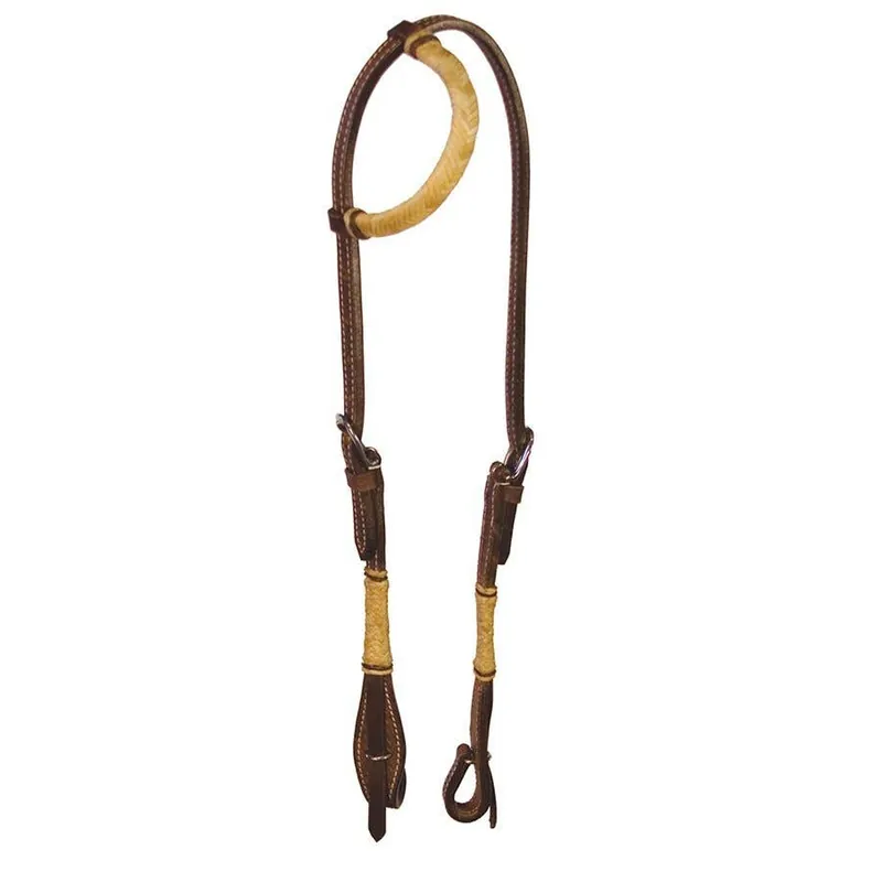 Buffalo Leather Headstall w/ One Ear Rawhide Wrapped Ear Piece North 40 Outfitters