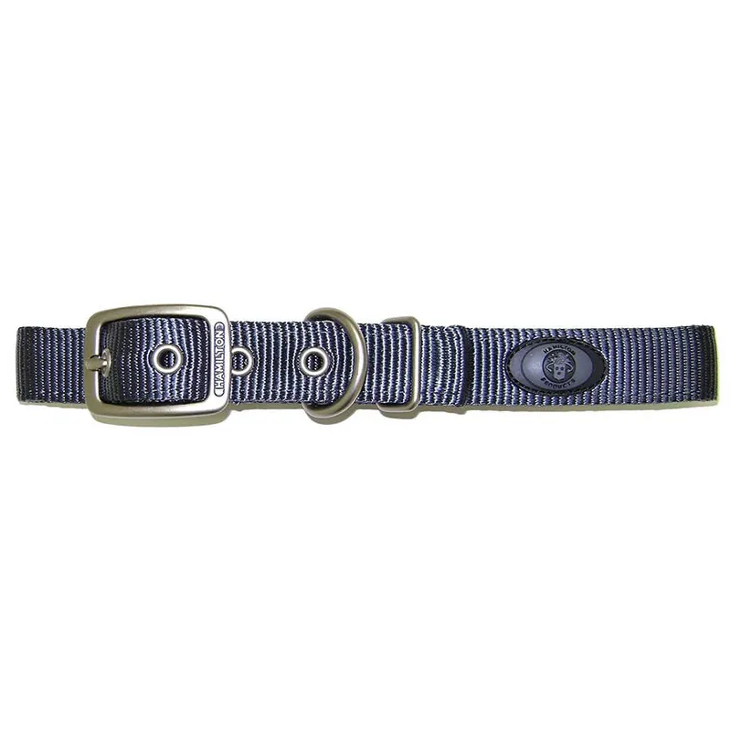 Hamilton Double Thick Nylon Deluxe Dog Collar with Brushed Hardware