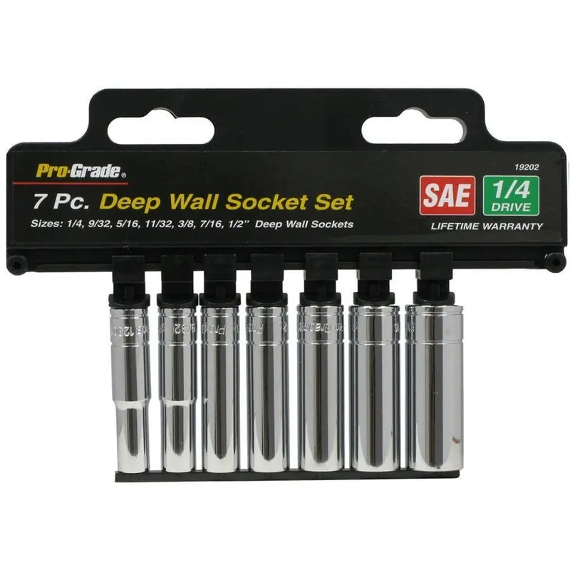 Pro-Grade 7 Pc. Drive Sae Deep Socket Set W/ Rail