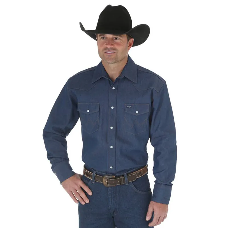 Wrangler Men‘s Long Sleeve Cowboy Cut Western Snap Solid Work Shirt