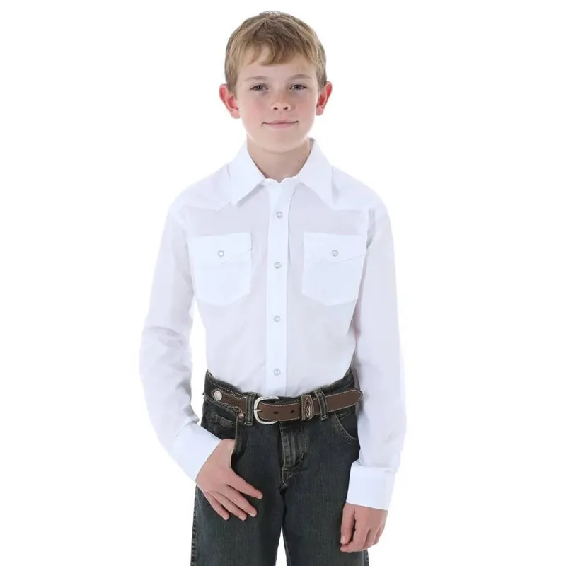 Wrangler Boy‘s Long Sleeve Western Solid Snap Shirt - White